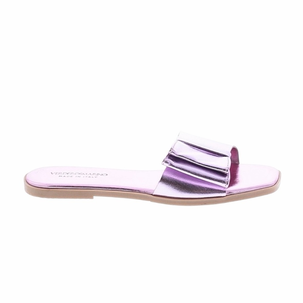 NWT! Verde Rosmarino Purple Metallic Draped Bow Leather Sandals. Size EU 37/US 7